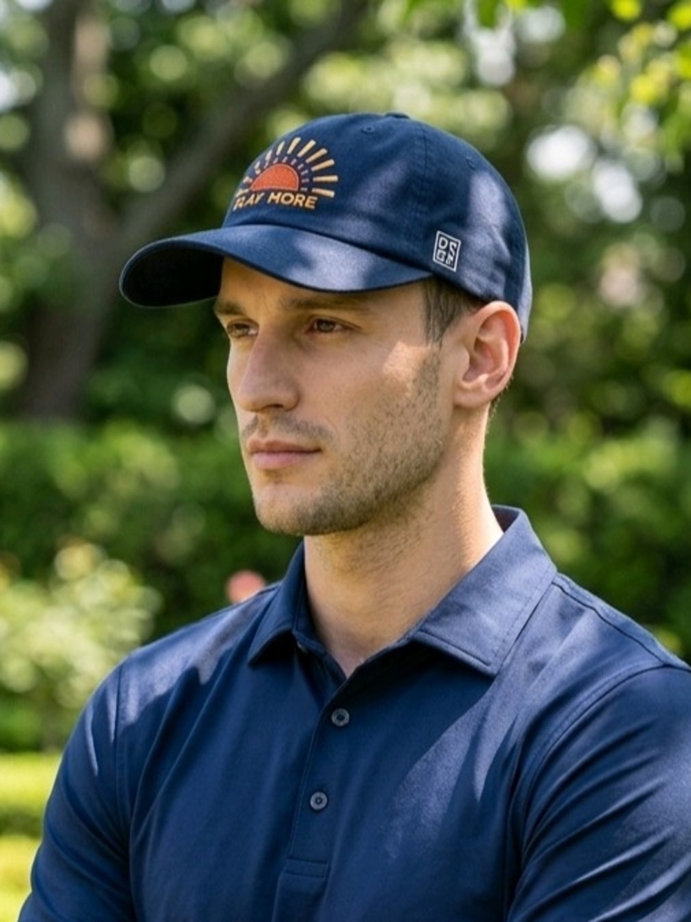 Devereux Golf Navy Blue Cap Embroidered Prange and Yellow Sun Graphic OS